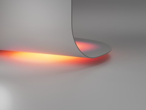 Minimal white scene with glowing orange light and smooth curved geometry. Clean abstract background for branding, product, and modern advertising design.