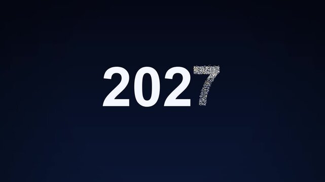 Premium cinematic year transition where the digit 6 morphs into a 7 through structural particles.