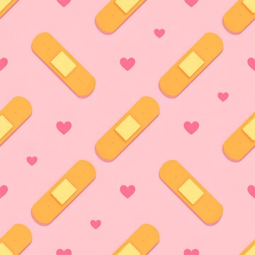 Cute adhesive plaster and heart seamless pattern