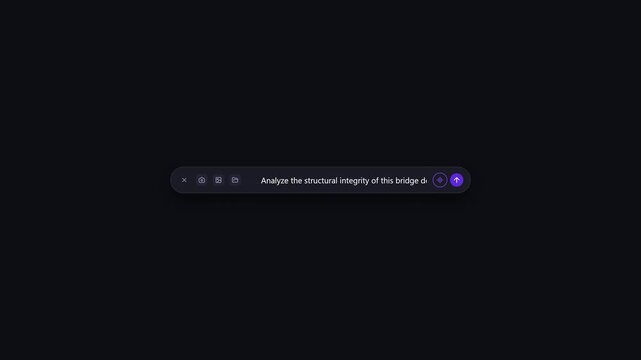Headless automated animation of a futuristic AI chat input interface with file upload and voice activation.