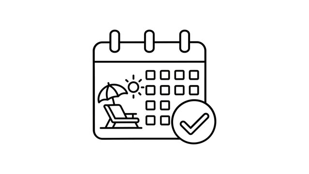 Calendar planner icon with beach chair and sun for holiday schedule.