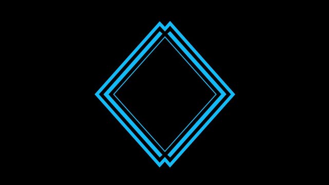 blue geometric diamond frame features multiple nested angular outlines on a deep black background. Layered lines create a bold symmetrical structure with a clean futuristic digital appearance.
