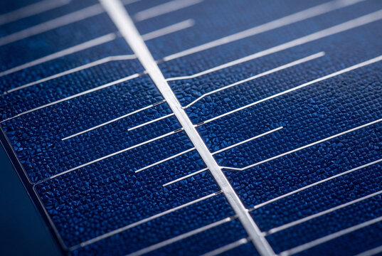 Monocrystalline Solar Cell Surface Macro with Visible Busbar Grid &ndash; 5K Renewable Energy Component Photography