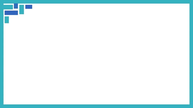 Minimal white rectangular frame on a clean white background with blue geometric corner accents. Modern abstract border design with spacious composition.