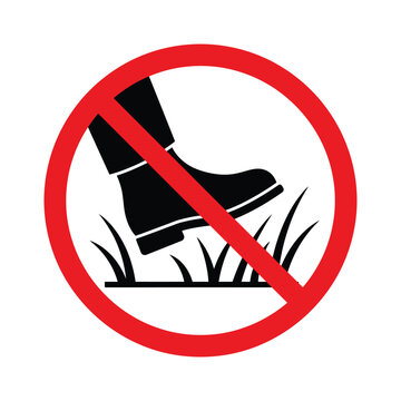 Keep Off Grass Prohibitory Sign Red Circle Boot Stepping Vector Icon