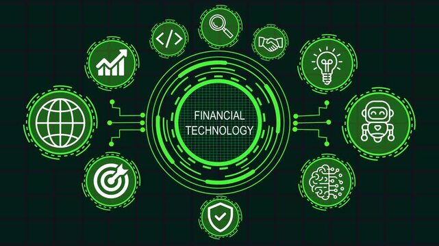  Internet, business, Technology and network concept icon. Financial technology concept animation. Framework Information project. 4K Video