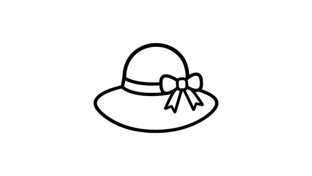 Women's sun hat with a bow outline vector icon isolated on transparent background.