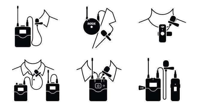 Wireless microphone systems with lavalier and headset configurations black silhouette