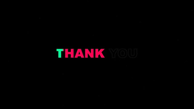 Animated thank you text message in vibrant neon colors on a clean dark background for creative video editing