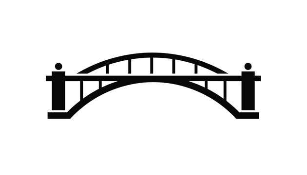 Black silhouette of a classic arched bridge with decorative lampposts or pillars at each end isolated on a white background.