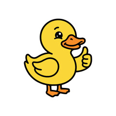 Fototapeta premium Cute cartoon duck character showing thumb up sign friendly animal graphic design illustration