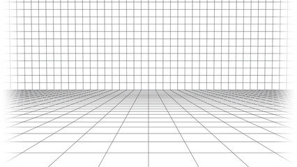 Fototapeta premium Perspective grid floor and back wall, empty studio room background