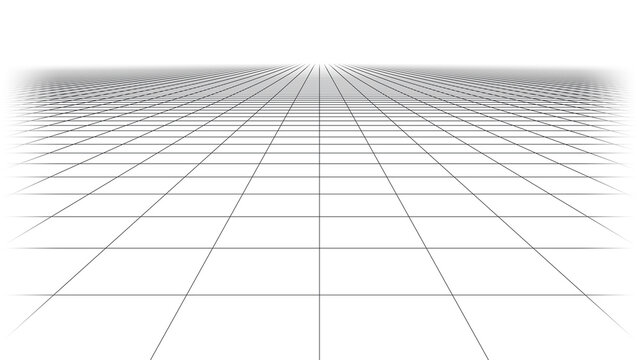 Perspective grid floor with vanishing point on transparent background