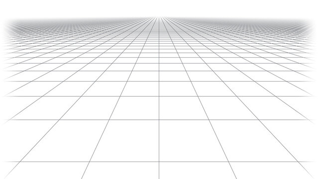 Wide angle perspective grid floor background with horizon line