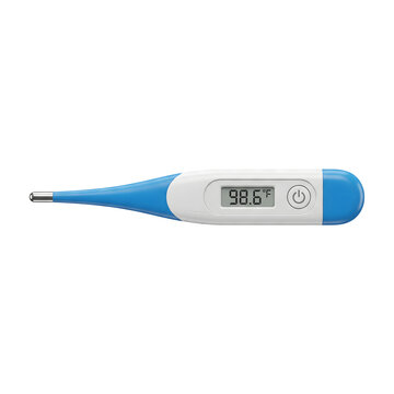 Digital thermometer displaying 98 6 degrees fahrenheit on transparent background