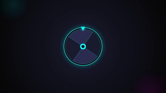 Neon futuristic wheel interface with glowing cyan border and dark blue segments on dark background