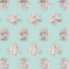 Fototapeta premium Starburst pattern featuring grey watercolor spiky shapes on a light blue background for wall design