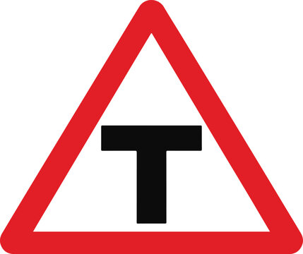 T junction traffic sign red and white triangular road symbol for navigation and safety vector illustration isolated on white background