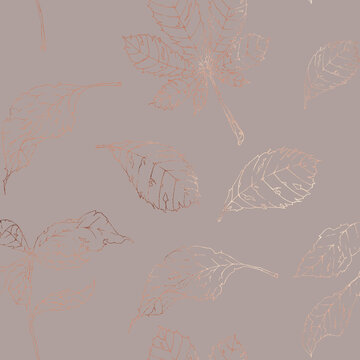 Rose gold leaf pattern featuring delicate sketches for elegant textile design and branding projects