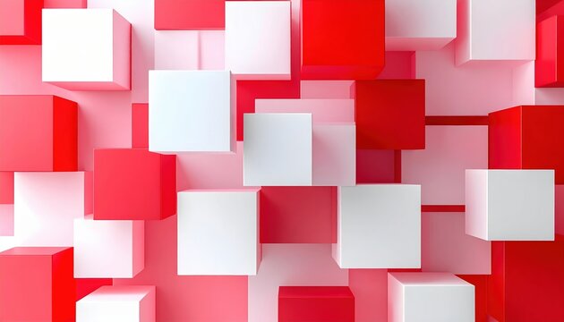Red and white frosted cubes floating in random arrangement for abstract geometric design