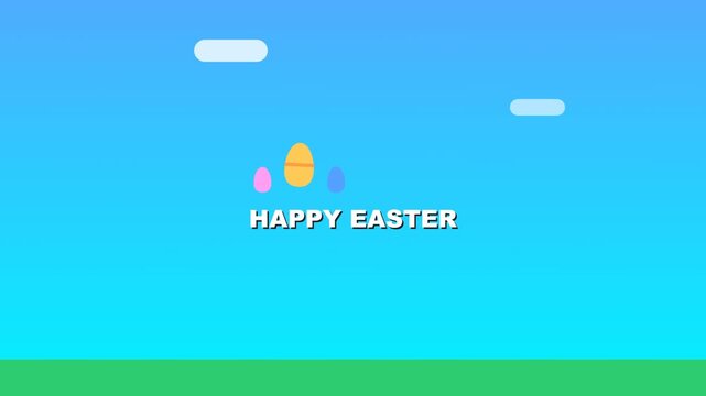 Vector illustration of colorful Easter eggs in a sunny spring landscape background