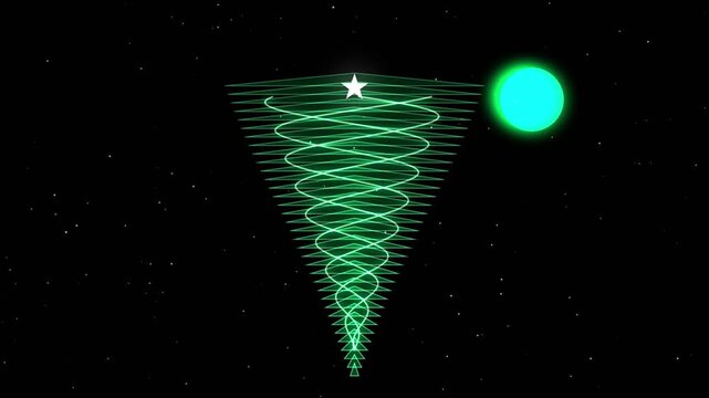 Green spiral tree with star and glowing orb in starry space 4k video.