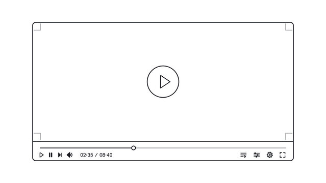 Simple black line video player outline with play button