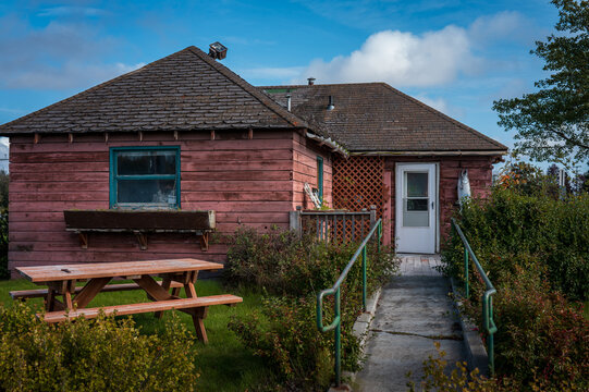 Rustic landmark cabin architecture in historic downtown of Kenai, Alaska, USA