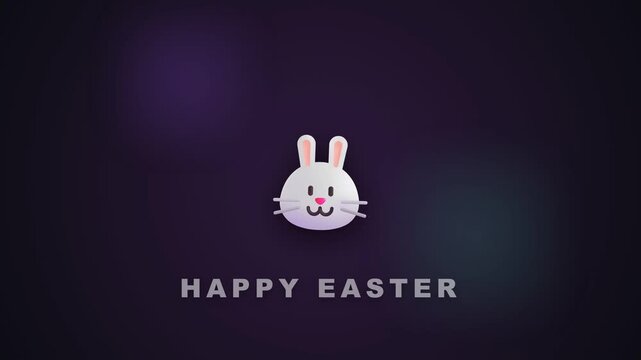 Minimalist Happy Easter greeting card design featuring a cute bunny rabbit head icon on a dark background