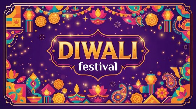 Colorful diwali festival background with traditional lamps flowers and ornate decorations vector illustration