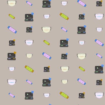 Seamless pattern of medical masks and dental tools