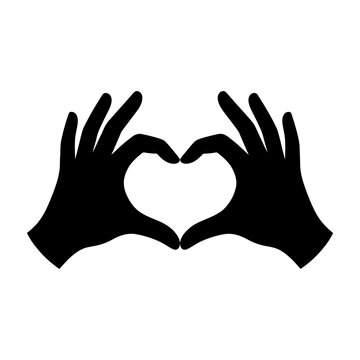 Hands forming heart shape with fingers on white background love symbol
