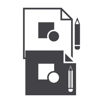 Minimalist Dark Gray Icon Design Featuring Overlapping Documents and Pencils