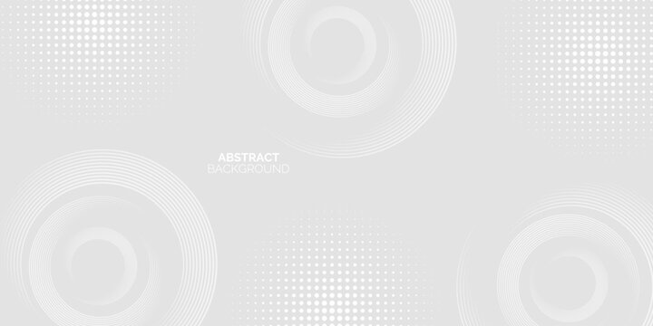 Minimalist light gray abstract background with circular swirl line patterns and soft halftone dots for clean modern designs.