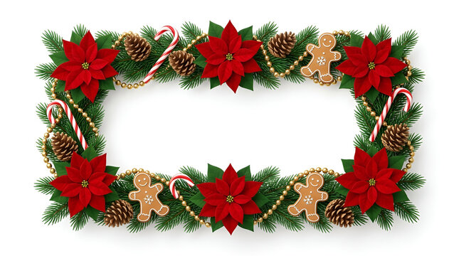Christmas Frame with Poinsettia and Gingerbread Man Cookies