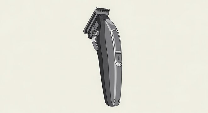 Professional electric hair clipper and cordless trimmer illustration for barber grooming and mens hairstyling, isolated vector icon on neutral background.