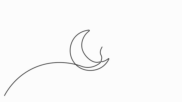 Crescent moon flower continuous line art drawing 4k animation video with red flower accent