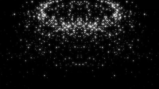 White sparkle star trail with glowing particles, magical glitter dust and shining light bursts creating a dreamy transition animation on black screen background, 4k
