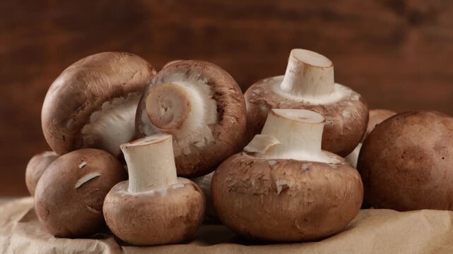 fresh portobello mushrooms rotation background harvest food