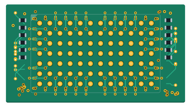 BGA pad array with dogbone escape routing and vias, macro view