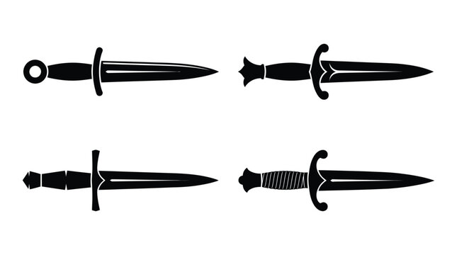 Four assorted daggers are depicted as a black silhouette