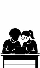 Fototapeta premium Couple or team working together on laptop computer illustration.