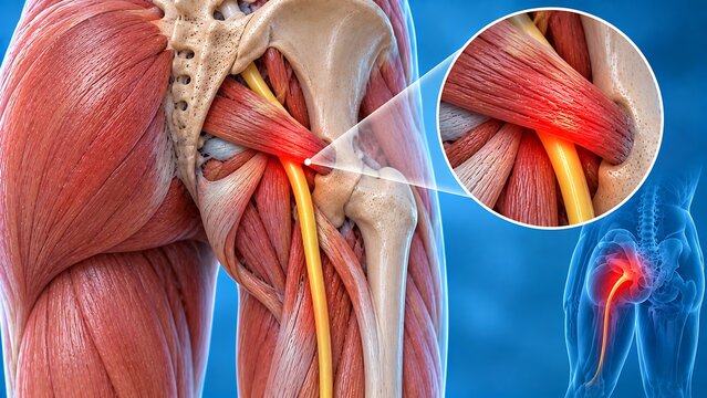 Piriformis syndrome with sciatic nerve compression in the gluteal region