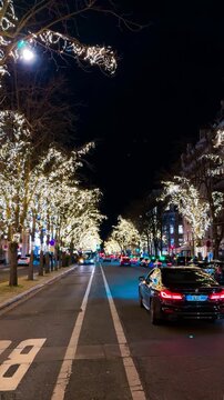 Christmas and New Year light decorations on the streets of Paris, France, December 25, 2025. High quality 4k footage