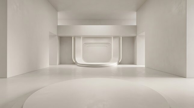 Minimalist interior with bright light and architectural geometric shapes