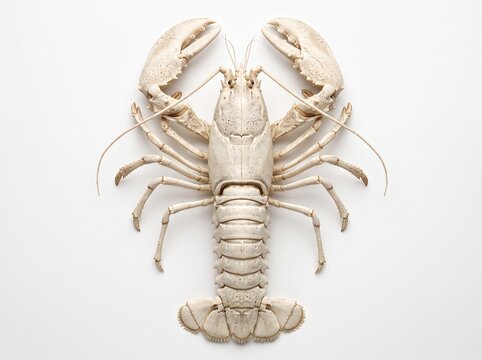 Rare albino white lobster specimen top view isolated on white background
