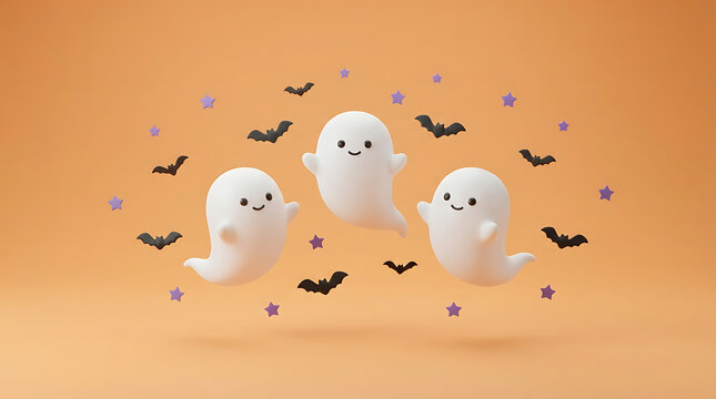 Flying ghost bat halloween orange design.