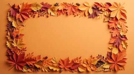Fototapeta premium Autumn foliage frame with orange colors.
