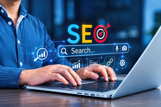 SEO Search Engine Optimization Concept with Digital Marketing Analytics