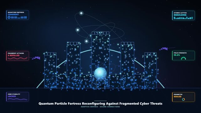 Glowing Fortress of Atoms Rebuilding Lattice Against Digital Attackers in Animation